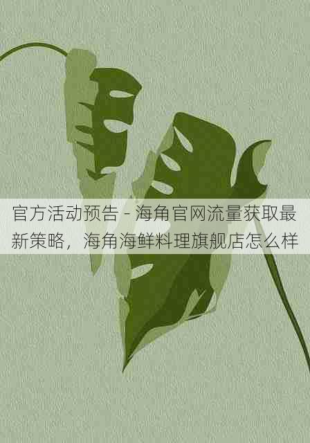 官方活动预告 - 海角官网流量获取最新策略,海角海鲜料理旗舰店怎么样