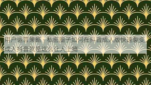 用户运营策略 - 私密圈子如何在抖音成人版快速裂变,成人抖音就是这么让人上瘾